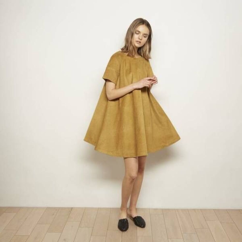 The Odells Gold Corduroy Tent Swing Dress Wom S Short Sleeve Flare Anthropologie